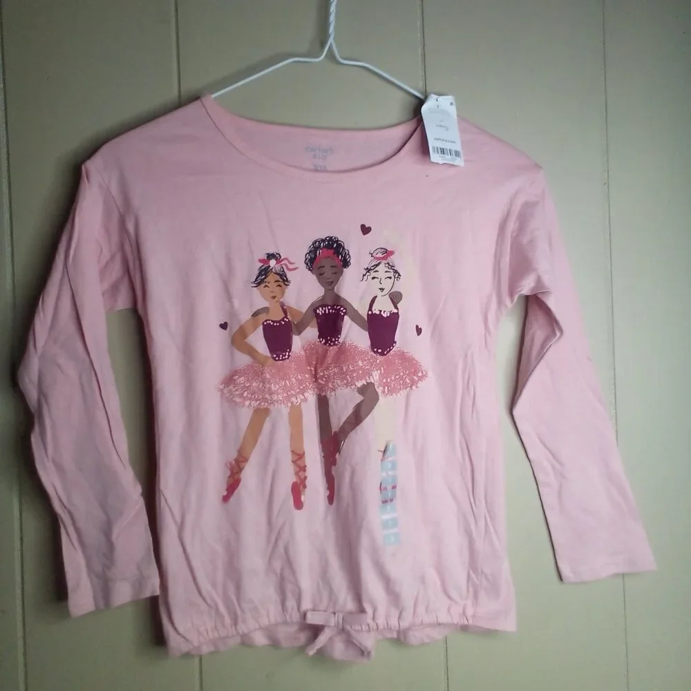Carter's Kids Long Sleeve Shirt 7 Pink Ballerina Dance